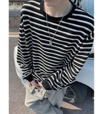 AIDASE  -  Loose Casual Long Sve round Ne T-irt for Teens Autumn New Stripe Couple Base irt Trendy Breathable Polyester Fiber aidase-shop