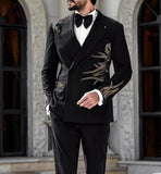 AIDASE  -  Black Handsome Business Men Suits With Beads Handmade 2-Pieces Jacket Pants Custom Made Designer Wedding Formal Occasion M-M2701 aidase-shop
