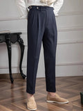 AIDASE  -  Naples Style Trousers Mens Casual Solid Color Pleated High Waist Trousers Spring Fall Trendy Men's Slim Fit Straight Pants aidase-shop