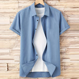 Aidase New 2024 Summer Fashion Men Solid Color Short Sleeve Classic Shirt Casual Button-Down 100% Polyester Plain Basic Shirts for Men aidase-shop