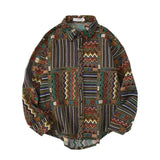 AIDASE  -  Japanese Retro Ethnic Style Brushed Plaid Shirt Men's Spring Loose Casual Long-sleeved Full print Shirts Coat Woolen Harajuku aidase-shop