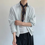 AIDASE  -  Men Striped Shirt Lapel Long Sleeve Loose Casual Men Clothing Streetwear Korean Style Fashion Tops Male Shirts aidase-shop
