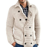 Aidase Nice European and American autumn and winter men's sweater cardigan solid color Lapel long sleeve knitted jacket