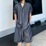 AIDASE  -  Summer New Men's Denim Sets Breathable Short Sleeve Lapel Men Shirt Straight-leg Loose Shorts Male Two-Piece Tide 21E6407 aidase-shop