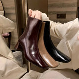 AIDASE  -  New Women Shoes French Style Soft Leather Ankle Boots for Woman Fashion Square Head High Heeled Boots Designer Shoes Botas Mujer aidase-shop