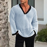 AIDASE  -  Men T Shirt Patchwork Hollow Out See Through Sexy Male Tee Tops Loose V Neck Long Sleeve Fashion Streetwear Men Clothing aidase-shop