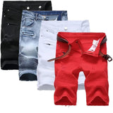 AIDASE  -  New Red Men's Jeans Shorts Pleats and Holes Decorated Shorts Men Blue White Black Blue Red Denim Shorts，Asian Size aidase-shop