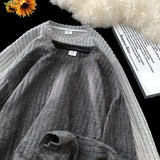 AIDASE  -  American Casual Hairy Sweatshirt Men's Autumn Winter Hip Hop Preppy Loose Lazy Long-sleeved T-shirt High-end Casual Inner Wear aidase-shop