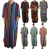 AIDASE  -  Men's Muslim Long Sleeve Cotton Striped Robes Islamic Arabian Kaftan Suit Middle East Dubai Abaya Retro Spring Clothing 2025 New aidase-shop