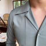 Aidase Summer Wrinkle Resistant Bird Check Dark Check Cuban Collar Shirt  Men Business Shirt British Shirt Trend Men Shirt Tuxedo Shirt aidase-shop