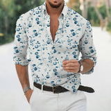 AIDASE  -  Loose Chest Pocket Men'S Button Down Shirt Casual Men'S Loose Lapel Geometric Print Long Sleeve Cuffs Button Camisas De Hombre aidase-shop