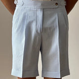 AIDASE  -  Mens Summer Breathable Seersucker Shorts Striped High Waist Pleated Casual Business Shorts with Adjustable Waist aidase-shop