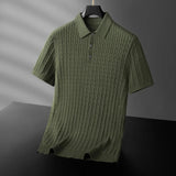 AIDASE  -  Stretchable Business Casual Striped Short-sleeve Polo Shirt  Men Asian Size Slim Fit High-quality T-shirt  Young Men Breathable. aidase-shop