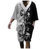 AIDASE  -  Big And Tall Men Suits Mens 3d Printed Shorts Short Sleeve Loose V Neck Shirt Tuxedo For Young Men спортивный костюм мужской aidase-shop