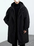 Aidase Spring Autumn Korean Version New Solid Color Coat Men Trendy Fake Two Piece Hooded Mid Length Loose Windbreaker aidase-shop