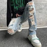 AIDASE  -  Men's Casual High Street Style Denim Jeans Spring Autumn New Straight Leg Zipper Washed Ripped Long Trousers aidase-shop