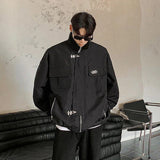 AIDASE  -  Men's Jacket Lapel American Style Button Detachable Brooch Design Long Sleeve Solid Color Zipper Loose Male Coats 21E6700 aidase-shop