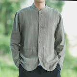 AIDASE  -  New Men Retro Sun Protection Casual Long-sleeved Shirt Stand Collar Loose Breathable Versatile Loose Cardigan aidase-shop