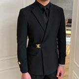 Aidase Solid Metal Buckle Decoration Blazer For Men Party Wedding Banquet Blazer Italian Designer Suit Jacket Slim Fit Blazer Homme