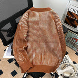 AIDASE  -  Autumn Winter Male Striped Sweater Round Neck Versatile Lazy Style Loose Drop Shoulder Men Knitted Pullover Tops 21E7594 aidase-shop