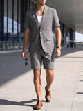 AIDASE  -  Men Plaid 2 Piece Summer Suit Short Sleeve Blazer Matching Knee Length Shorts Set Casual Daily Business Vacation Formal Outfit aidase-shop