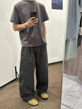 AIDASE  -  American Style Men's Casual Pants Oversized Plaid Scimitar Design Wide-Leg Trousers Simple Solid Color Clothing 21E6845 aidase-shop