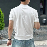 AIDASE  -  Men Shirt Solid Color Knitted V Neck Short Sleeve Korean Style Tops Summer Shirts Streetwear 2025 Casual Men Clothing aidase-shop