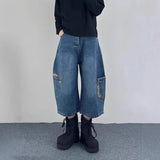 AIDASE  -  Retro Patchwork Wide Leg Jeans orts Men Women Summer New Sle Couple Workwear Denim Seven-Foot Pants Casual Straight Leg Pant aidase-shop