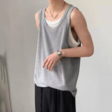 AIDASE  -  Fake Two-Piece Spliced Men Vest Summer New Korean Style Casual Contrast Color Sports Sleeveless Round Neck Tops aidase-shop