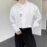 AIDASE  -  Style National Style Satin Irregular Dark Pattern Stand Collar Trendy Retro Metal Plate Button Long-sleeved Shirt for Men Women aidase-shop
