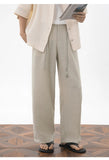 AIDASE  -  Mens Cropped Linen Blend Dress Pants Casual Drawstring High Waist Breathable Suit Trousers Japanese Clean Fit Straight Trousers aidase-shop