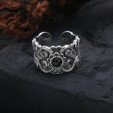 AIDASE  -  Retro Mongolian Flower Pattern Ring For Men Women Silver Color Gothic Adjustable Ring Handmade Unisex Jewelry Accessories Gift aidase-shop