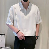 Aidase New Summer Minimalist Trendy Solid Color Men's Lapel Half Zipper Button Short Sleeve Shirt Fashion Casual Loose Polo Shirts