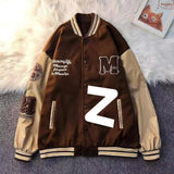 AIDASE  -  Loose American Baseball Jacket Street Style Print Splicing Thickened Casual Spring Autumn Outerwear for Men High Street Fashion aidase-shop