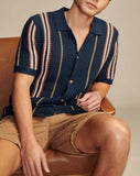 AIDASE  -  Summer Luxurious Business Casual Breathable Knitted Shirt High Quality Men Vintage Striped Crochet Knitting Shirt Men's T-shirt aidase-shop