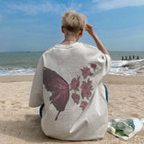 AIDASE  -  American Retro Butterfly Flower Printed T-shirt Loose Casual Round Neck Short Sleeve Couple Dress Half Sleeve Tops aidase-shop