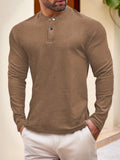 AIDASE  -  Men's Henley Neck Long Sleeve T-Shirt Slim Fit Casual Button-Down Top aidase-shop