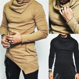 AIDASE  -  Spring Autumn New Pile Collar Long Sleeved Solid Color High Street T-Shirts Man Fashion Pocket Patchwork Asymmetrical Pullovers aidase-shop