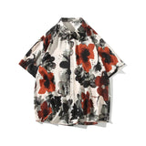 AIDASE  -  Ice Silk Men's Short Sleeved Shirt 2025 Contrast Color Print Summer Turn-down Collar Male Tops New Loose aidase-shop