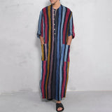 AIDASE  -  Men's Muslim Long Sleeve Cotton Striped Robes Islamic Arabian Kaftan Suit Middle East Dubai Abaya Retro Spring Clothing 2025 New