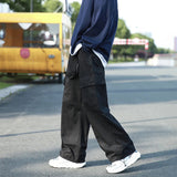 AIDASE  -  Vintage Cargo Pants Men Fashion Streetwear Pockets Wide Leg Straight Y2k Casual Trousers Baggy Drawstring Overalls Black/Gray aidase-shop