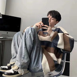 Aidase Warm Knitwear Thick Striped Men's Knit Sweater Fleeced Crewneck Round Collar Pullovers Male Vintage Long Sleeve Streetwear aidase-shop