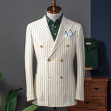 Aidase New Men's Suit One Piece Blazer Double Breasted Peaked Lapel Pinstripes Formal Tuxedo Work Wedding Groom Tailored Costume Homme aidase-shop