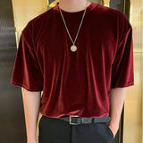 Aidase Mens T-Shirt Gold Velvet Casual T-Shirt Spring Autumn Fashion Personality Streetwear All-Match Solid Color Tops Men'S Clothing aidase-shop