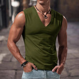 AIDASE  -  Summer Men's Solid Color V-Neck Tank Tops Casual Breathable Sleeveless T-Shirt Men Fitness Sports Vest Male Outdoor Jogging Tops aidase-shop