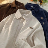 AIDASE  -  Fashion Men Clothing Long Sleeve Corduroy Polo Shirts for Men Vintage Autumn and Winter Loose Harajuku Casual Shirt Coat