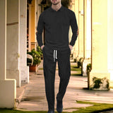 AIDASE  -  Spring and Autumn men's long sleeved two-piece collar shirt, long pants, loose work clothes, casual sportswear set aidase-shop