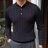 Aidase Autumn Casual Men's Knitted Sweater Striped Polo Shirt Men Mode Homme 2022 Lapel Polo T-shirt Men's Elastic Jacquard Business aidase-shop