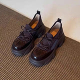 AIDASE  -  Retro Thick Bottom Women's Flats Bow Tie Casual Deep Mouth Ballet Leisure Shoes round Toe Rubber Outsole Synthetic Leather Inner aidase-shop