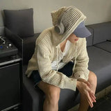 Aidase Hollow Out Knitted Hoodie Mens Jacket Loose Hooded Cardigan Spring Autumn Fashion Casual Knit Zip-Up Sweater Tops Streetwear